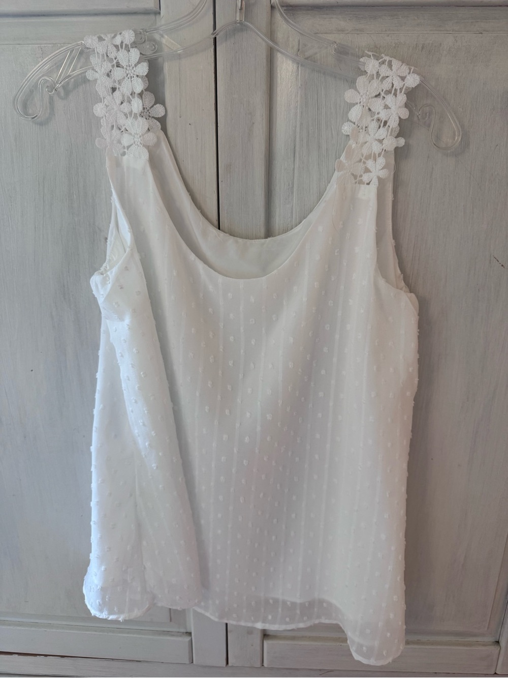 White Floral Strap Swiss Dot Tank Top